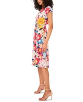 Msk Petite Printed O-Ring-Trim Short-Sleeve Dress
