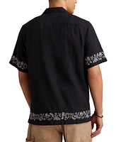 Lucky Brand Men's Short Sleeve Embroidered Border Button-Front Shirt