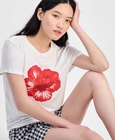 Rebellious One Juniors' Hibiscus Graphic T-Shirt