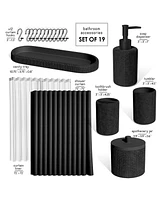 Complete Burlap-Texture Polyresin Bathroom Decor & Accessory Set with Shower Curtain