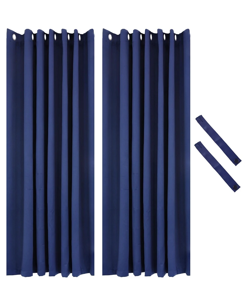 101 x 83 Inch Outdoor Blackout Curtain with Grommet Top - Includes Tieback - Blue - Set of 2