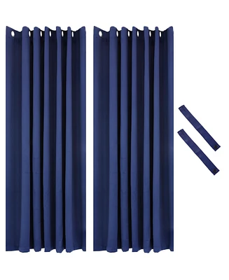 101 x 83 Inch Outdoor Blackout Curtain with Grommet Top - Includes Tieback - Blue - Set of 2