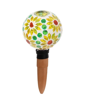 Mosaic Glass Plant Watering Globe with Clay Spike - Decorative Self-Watering Planter Insert Water Dripper for Plants 9.5" Magenta Medley