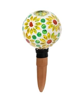 Mosaic Glass Plant Watering Globe with Clay Spike - Decorative Self-Watering Planter Insert Water Dripper for Plants 9.5" Magenta Medley