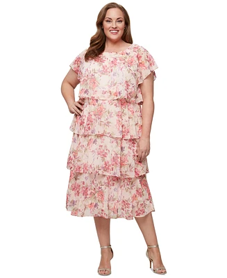 Sl Fashions Plus Floral-Print Tiered Dress