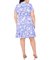 Msk Plus Printed Tie-Waist Short-Sleeve Shirtdress