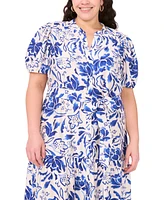 Msk Plus Puff-Sleeve Button-Front Lawn Maxi Dress