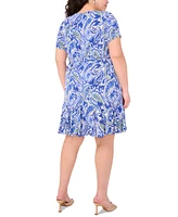Msk Plus Printed Round-Neck Short-Sleeve Dress