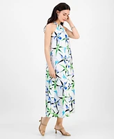 I.n.c. International Concepts Petite Printed Linen-Blend Halter-Neck Sleeveless Maxi Dress, Exclusively at Macy's