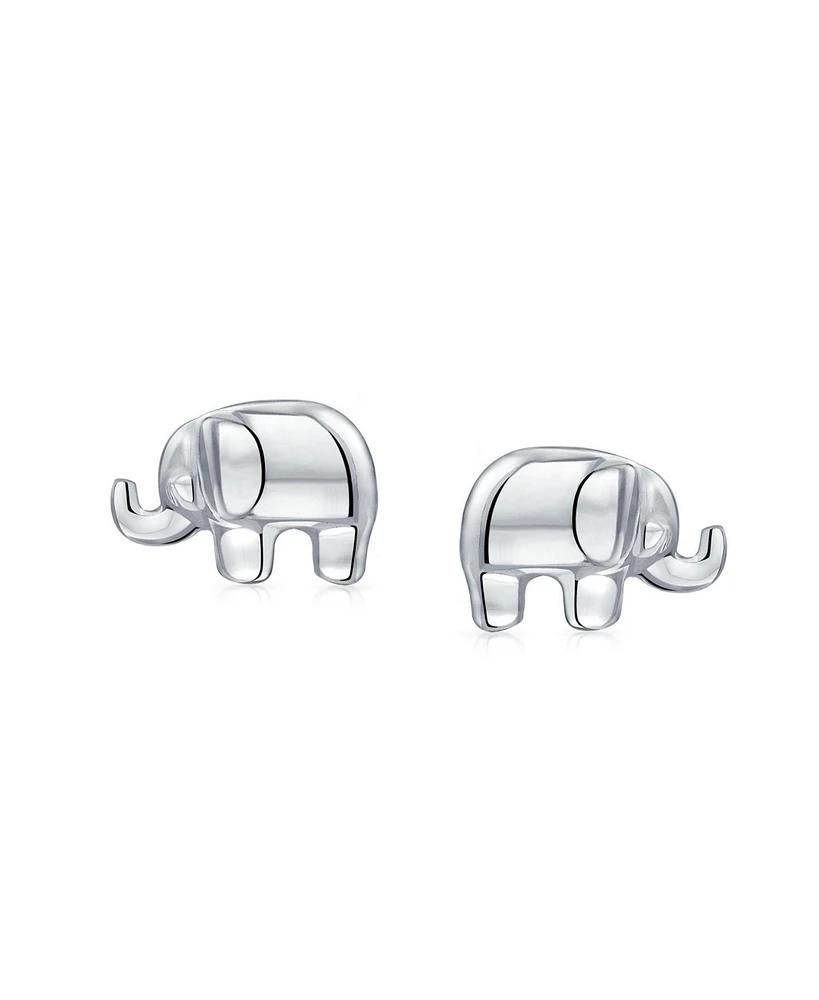 Bling Jewelry Lucky Elephant Wisdom Zoo Animal Lover Tiny Stud Earrings Polished Finish .925 Sterling Silver