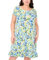 Msk Plus Printed Round-Neck Short-Sleeve Shift Dress