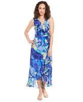 London Times Women's Faux-Wrap Ruffle-Hem Maxi Dress