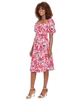 London Times Women's Twist-Front Puff-Sleeve Dress