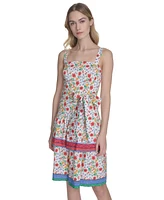 Eliza J Petite Printed Square-Neck Sleeveless Dress