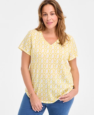 Style & Co Plus Printed V-Neck T-Shirt, Exclusively at Macy's