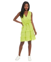 London Times Women's Surplice-Neck Sleeveless Tiered Dress