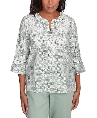 Alfred Dunner Petite Santa Fe Embroidered Flare-Sleeve Top