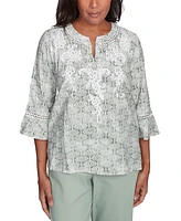 Alfred Dunner Petite Santa Fe Embroidered Flare-Sleeve Top