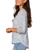 Democracy Women's Button-Front Elbow-Sleeve Pintuck Blouse