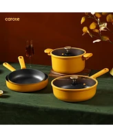 Carote 16pcs Nonstick Cookware set, Pots and Pans, Premium Induction Cookware, Durable & Easy to Clean, Large Frying Pan, Rose Pink