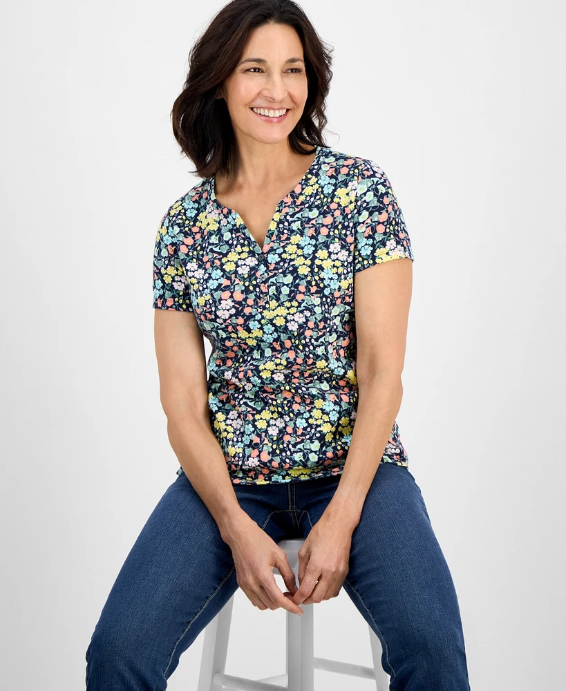 Style & Co Petite Madison Ditsy Henley Knit Tee, Exclusively at Macy's