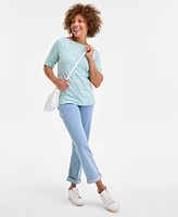 Style & Co Petite Bridge Geo Elbow-Sleeve Knit Top, Exclusively at Macy's