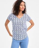 Style & Co Petite Dyed Geo Perfect V-Neck Tee, Exclusively at Macy's
