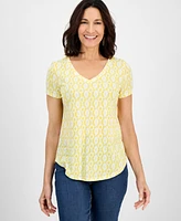 Style & Co Petite Dyed Geo Perfect V-Neck Tee, Exclusively at Macy's