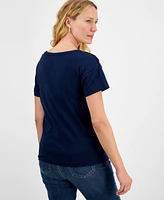 Style & Co Women's Cotton Button-Shoulder Solid Top, Exclusively at Macy's