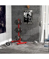 Soozier Olympic Weight Plate Rack with 4 Wheels and 6 Fasten Clamps,