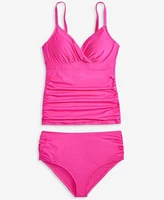 Anne Cole Womens Surplice Underwire Tankini Top High Waist Bikini Bottoms