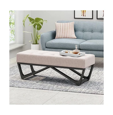 Upholstered Bench with Black Geometric Legs and Modern Bentwood Frame for Living Room or Bedroom-The Pop Home