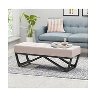 Upholstered Bench with Black Geometric Legs and Modern Bentwood Frame for Living Room or Bedroom-The Pop Home