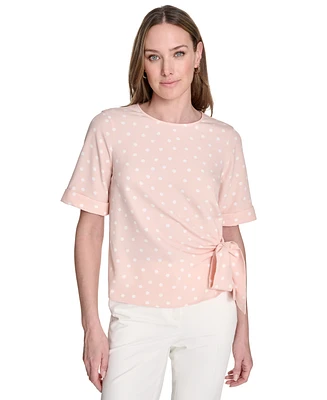 Tommy Hilfiger Women's Dot-Print Tie-Waist Short-Sleeve Top