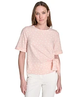 Tommy Hilfiger Women's Dot-Print Tie-Waist Short-Sleeve Top