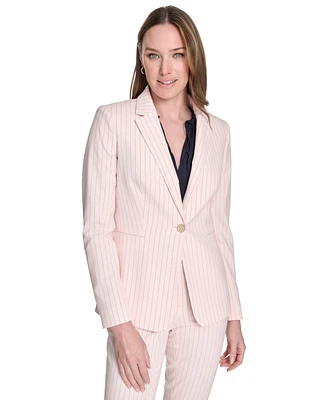 Tommy Hilfiger Women's Pinstripe Notched Collar One-Button Blazer