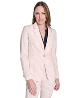 Tommy Hilfiger Women's Pinstripe Notched Collar One-Button Blazer