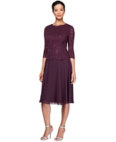 Alex Evenings Sequined Lace Contrast Dress