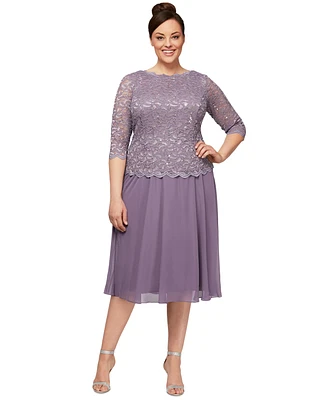 Alex Evenings Plus Sequined Lace A-Line Dress