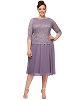Alex Evenings Plus Sequined Lace A-Line Dress