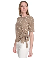 Tommy Hilfiger Women's Dot-Print Tie-Waist Short-Sleeve Top