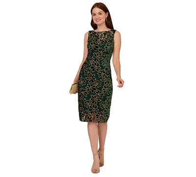 Adrianna Papell Women's Floral Metallic Midi Sheath Dress