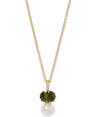Eliot Danori Cubic Zirconia & Imitation Pearl Pendant Necklace, 16" + 2" extender, Exclusively at Macy's