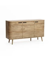 LuxenHome Natural Oak Manufactured Wood 3-Door 53.3-Inch Wide Buffet Cabinet