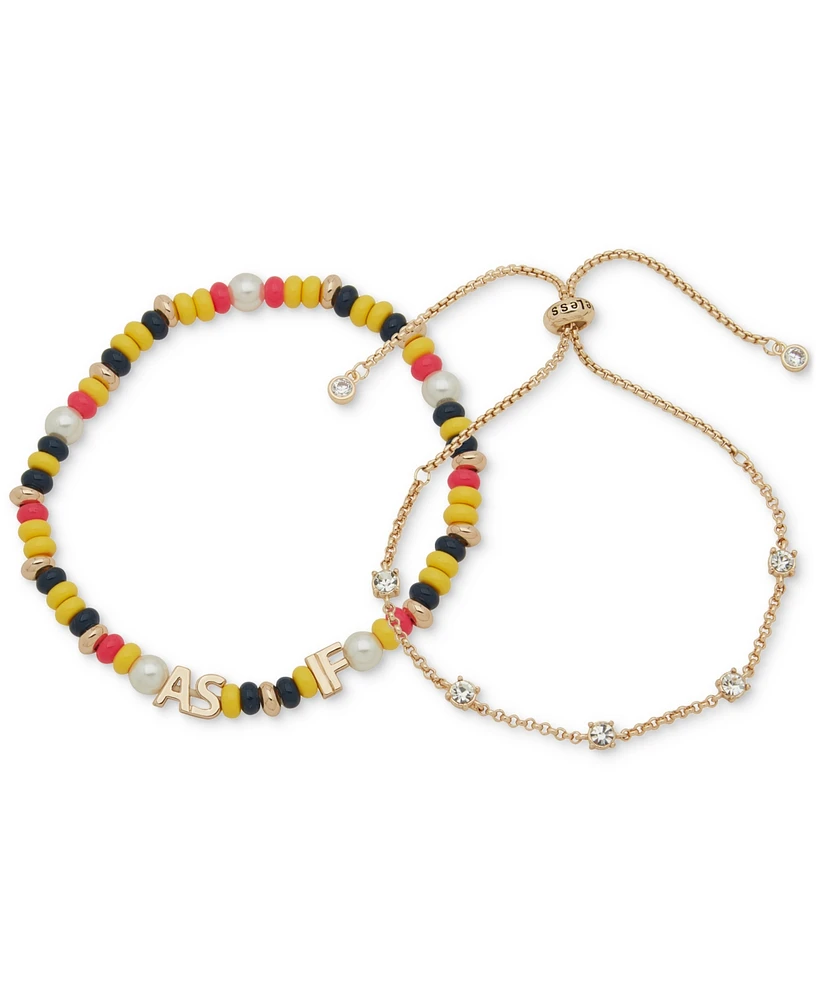 Clueless Gold-Tone 2-Pc. Set Crystal Slider & As If Mixed Bead Stretch Bracelets