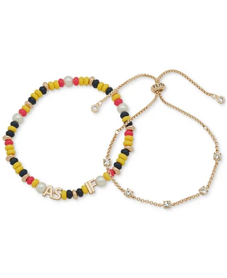 Clueless Gold-Tone 2-Pc. Set Crystal Slider & As If Mixed Bead Stretch Bracelets