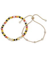 Clueless Gold-Tone 2-Pc. Set Crystal Slider & As If Mixed Bead Stretch Bracelets