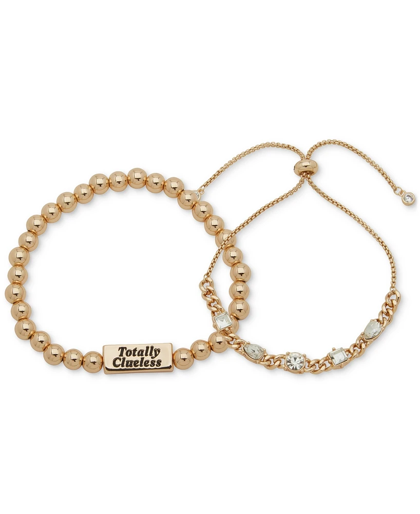 Clueless Gold-Tone 2-Pc. Set Crystal Slider & Totally Clueless Beaded Stretch Bracelets