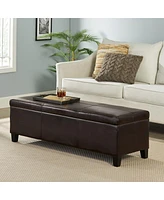 Faux Leather Storage Ottoman Bench with Lift-Top, Padded Seat, and Wooden Legs for Living Room, Bedroom, or Entryway-The Pop Home