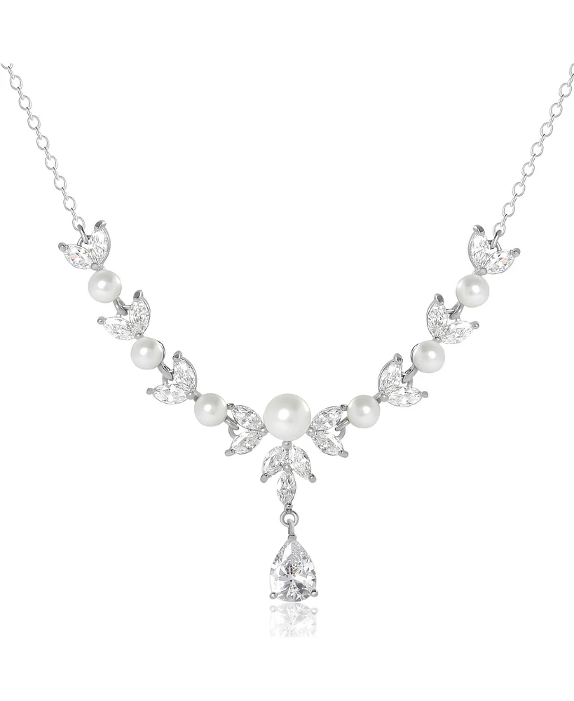 Jessica Simpson Pearl & Crystal Drop Necklace